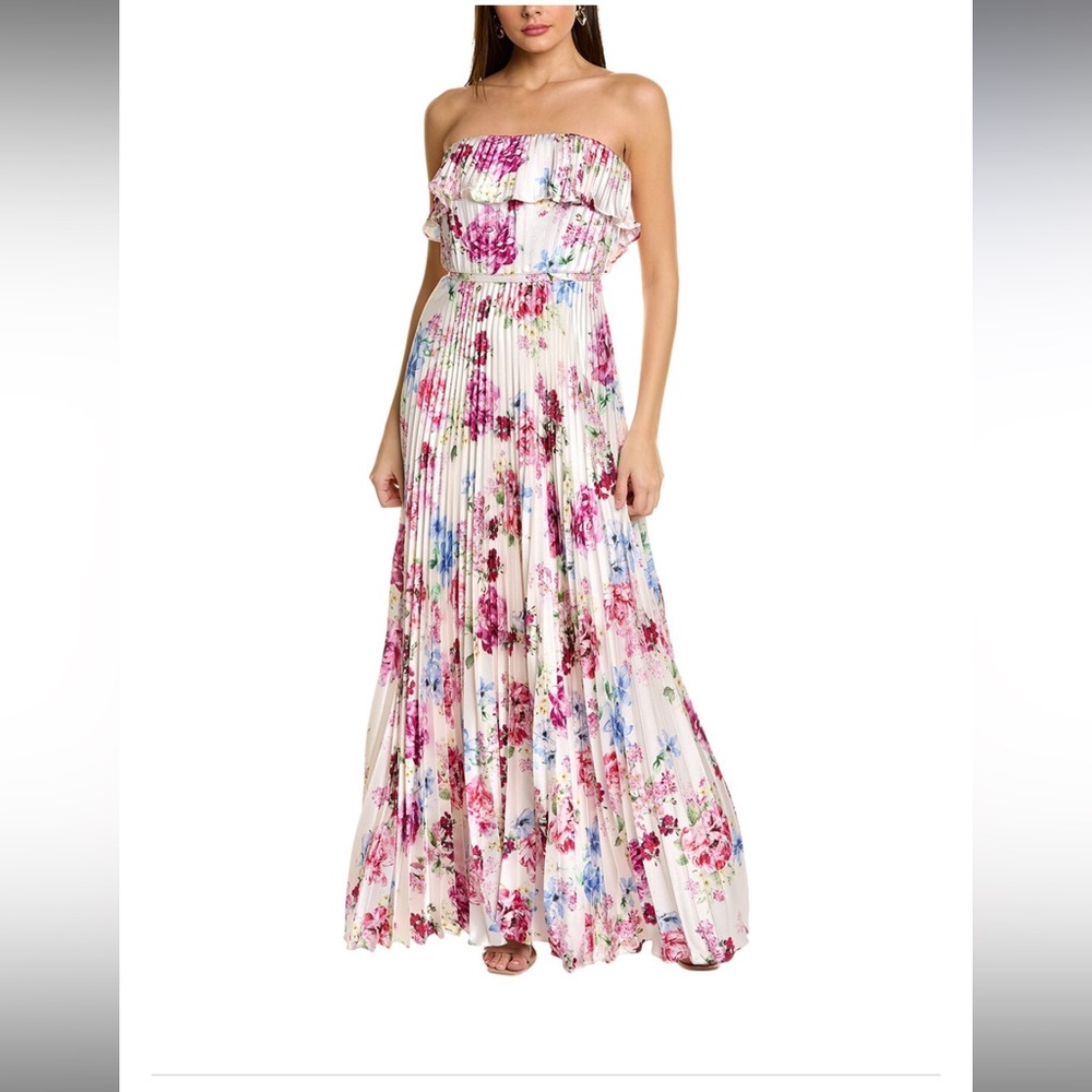 Monique Lhuillier - strapless satin floral gown, size 14